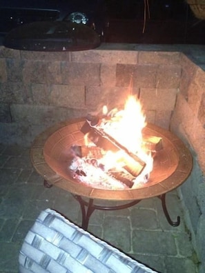 Fire pit outside on Patio