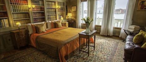 The master bedroom facing the Giudecca Canal with the Redentore church view.