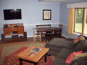 View from Kitchen to Living Room with Dining Area