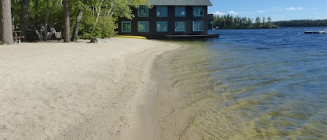 A private, sandy beach on a warm, quiet lake—a spectacular, relaxing venue