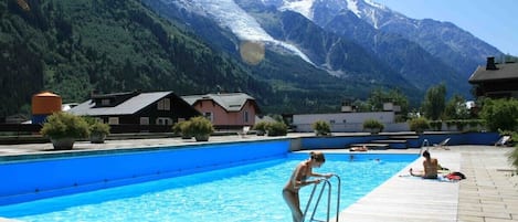 Private residents pool facing Mont Blanc