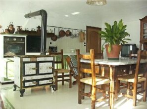 Table and stove in the kitchen