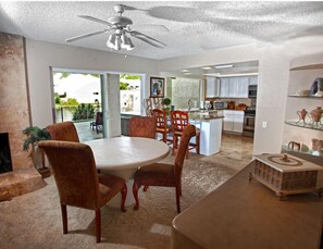 Dining area with view of the lake.
