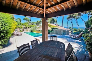 Under the gazebo, with sea view