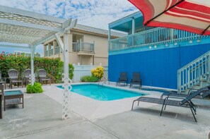 Tropical patio with pool