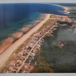 Bird's eye view of Sagamore & Scusset beach and Cape Cod Canal.