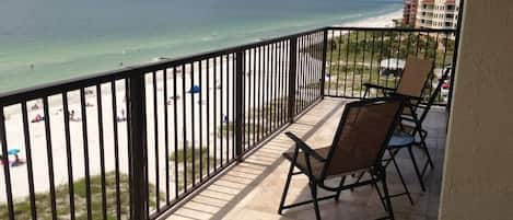 Relax, sit and watch the dolphins and beach life from the 30 ft. tiled balcony.