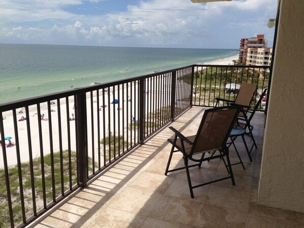 Relax, sit and watch the dolphins and beach life from the 30 ft. tiled balcony.
