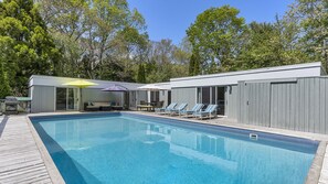 living area and two bedrooms lead directly on to the pool