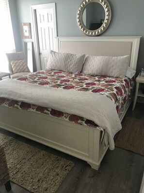 Villa 3A (upstairs) has a lake view and half bath.  King Pottery Barn bed.