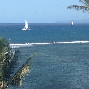 Watching the boats sail  by from our comfortable  lanai. Another day in paradise