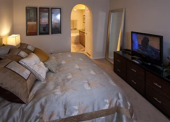 This is the master bedroom looking from the exterior window to the master bath.