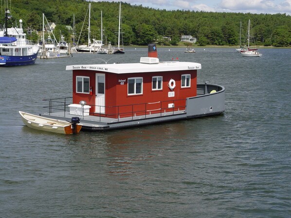 The Island 40 with 15' dinghy and 4 hp 4 cycle outboard