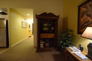 TV in the the cabinet in the living room