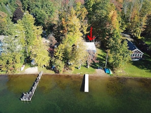 Drone view of cottage in Fall