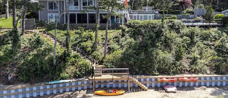 Stairs to the beach and our little wading beach to launch the kayaks