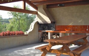 Here is BBQ, outdoor kitchen and dining area