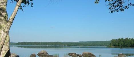 Cloudless day from deck and campfire pit, amazing sunsets and stars at night.