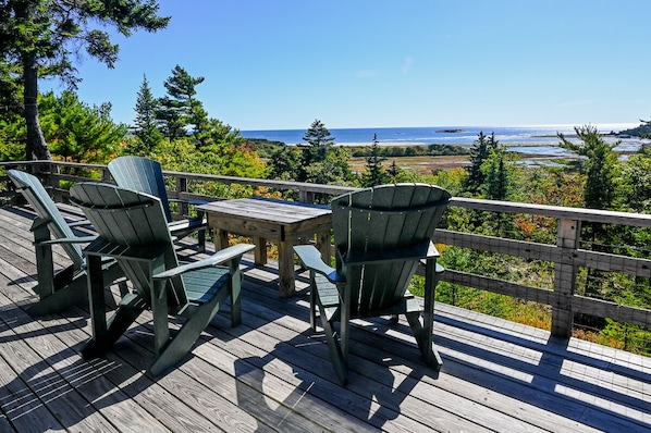 An unobstructed view of Popham Beach and the Atlantic from second-story deck.