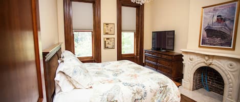 Master Bedroom with King bed and view of Van Vorst Park