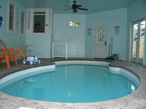 Indoor Swimming Pool is heated; plus air-space is heated in winter, enclosed.