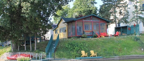 View of Maple Leaf Cabin from Miss Maple, our pontoon boat