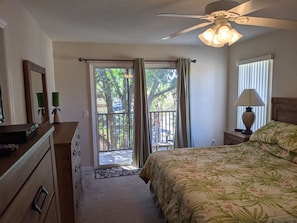 King master bedroom with screened balcony to enjoy without the bugs.