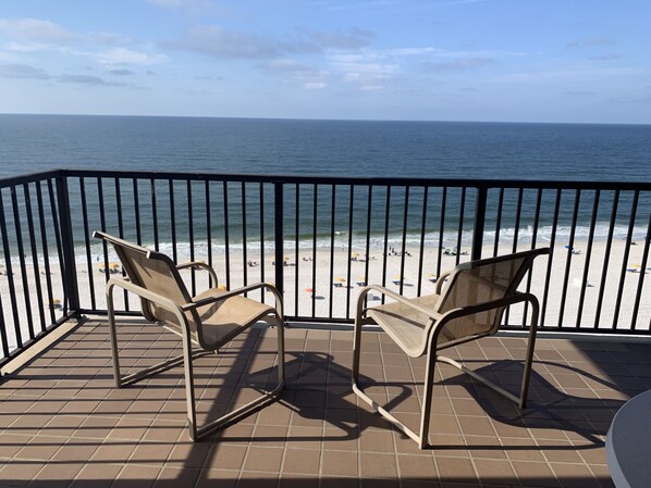 Enjoy the beachfront view with your morning coffee