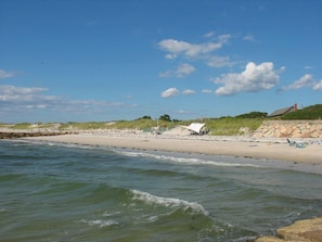 Private beach from the left jetty to the rock wall on the right 