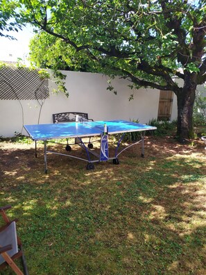 partie de ping ping à l'ombre du cerisier