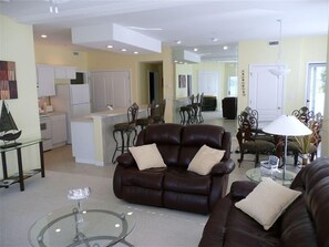 Living Room with Lake Balcony View