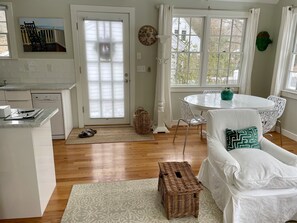 kitchen on the left, looking toward main entry