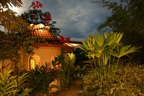 Rear entrance to the Villa at night