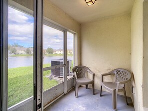 Screed patio with lake view