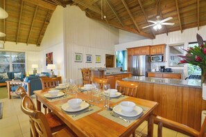 Open plan living with beautiful vaulted ceilings.