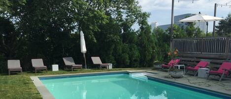 Heated pool and lounge chairs, a delight