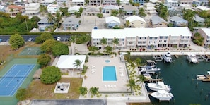 View of pool, Marina and C Building where unit is located