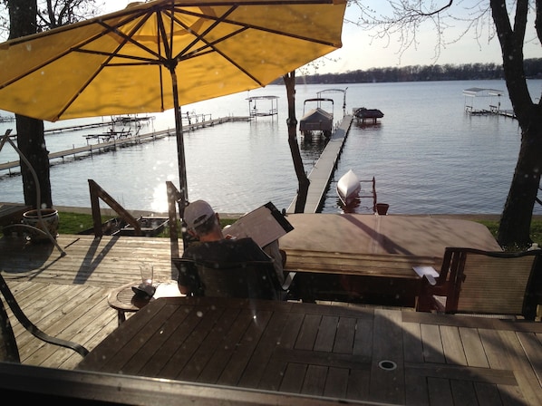 The deck is a great place to relax and watch the lake