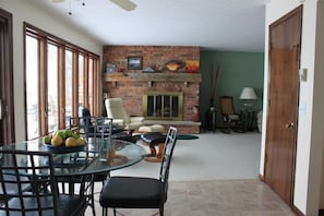 Looking from the kitchen towards the fireplace in the living room