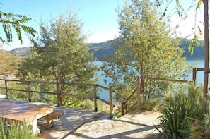 Stairway to the lake where you can swim and fish