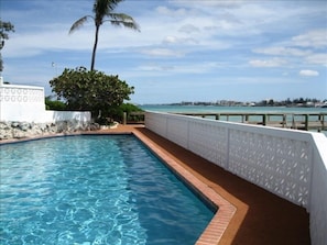 Eastern pool is just steps from our back patio. The private dock is just beyond.