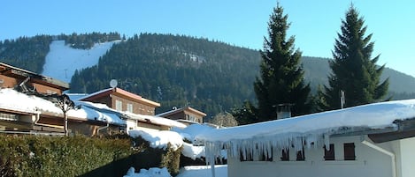 Vue sur la piste noire "la renversée" depuis village