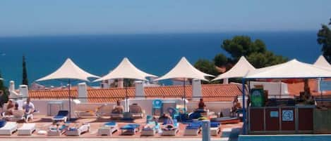 South facing terrace overlooks pool area