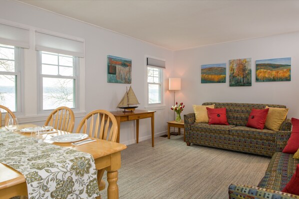 Upstairs living/dining room with lake view