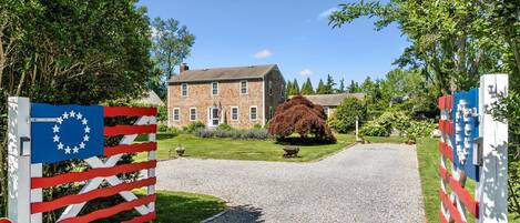 American Flag gates welcome you to the property