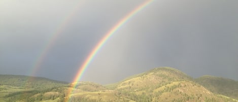 This is a view from our deck. Rainbow in paradise.