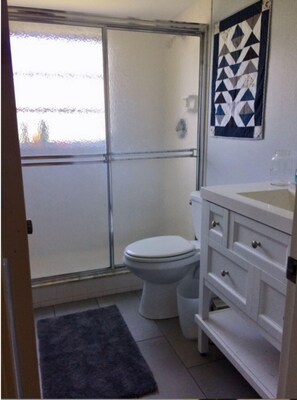 The recently renovated guest bathroom.