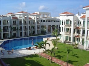 View of pool from balcony