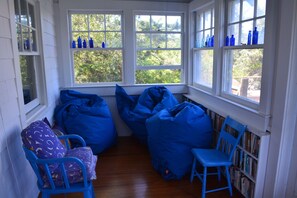 front porch... books and hanging out on the bean bags