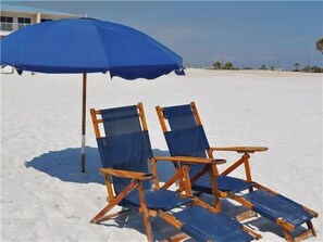 Beach Chairs and umbrella set up daily April thru October
set up Daily 8 AM
